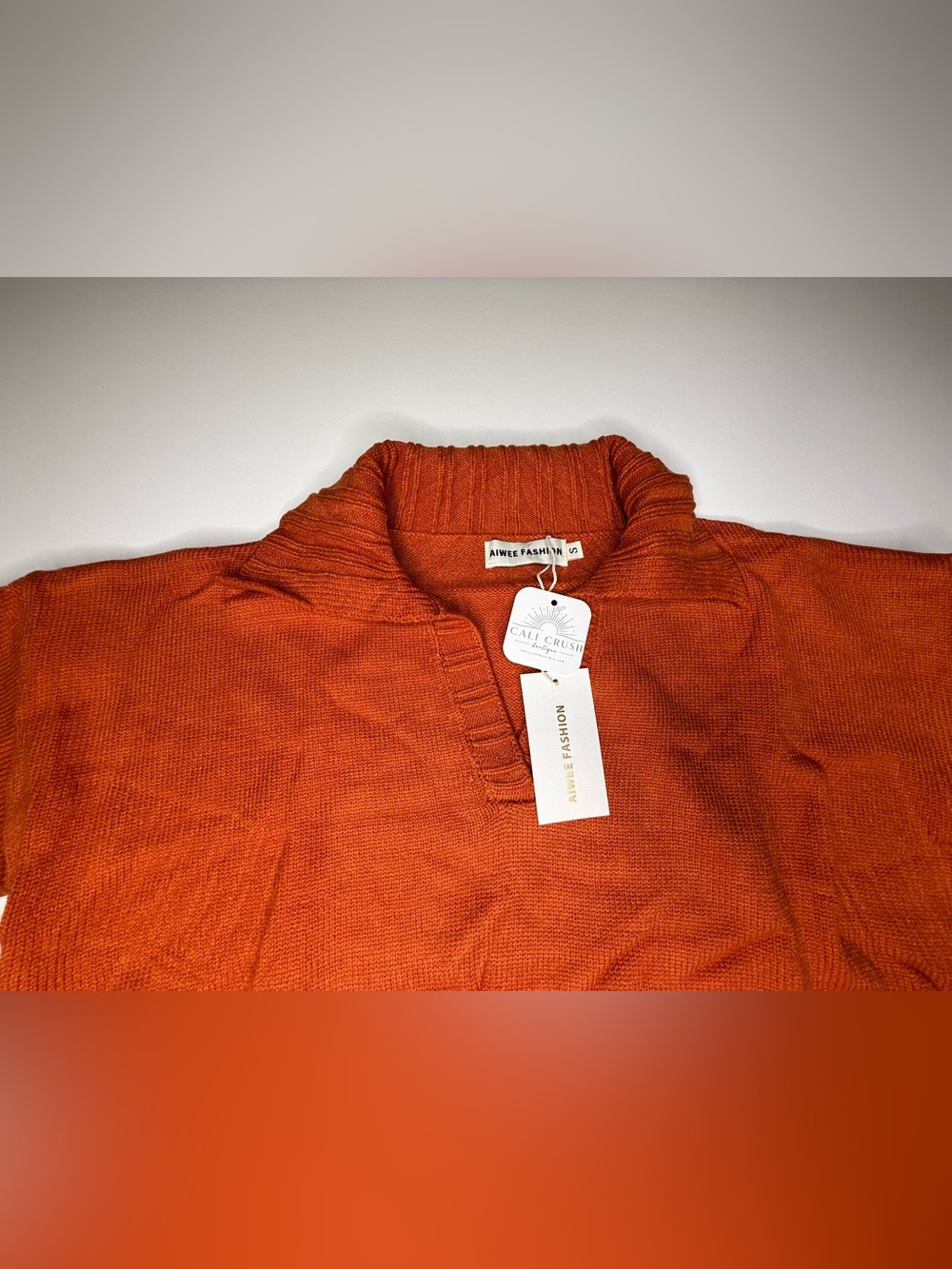 Rust Orange Collared V-Neck Fall Sweater - 993-1000 - Picture 3 of 6